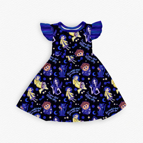 Button Eyes Ruffle Twirl Dress - coZco bamboo twirl dress