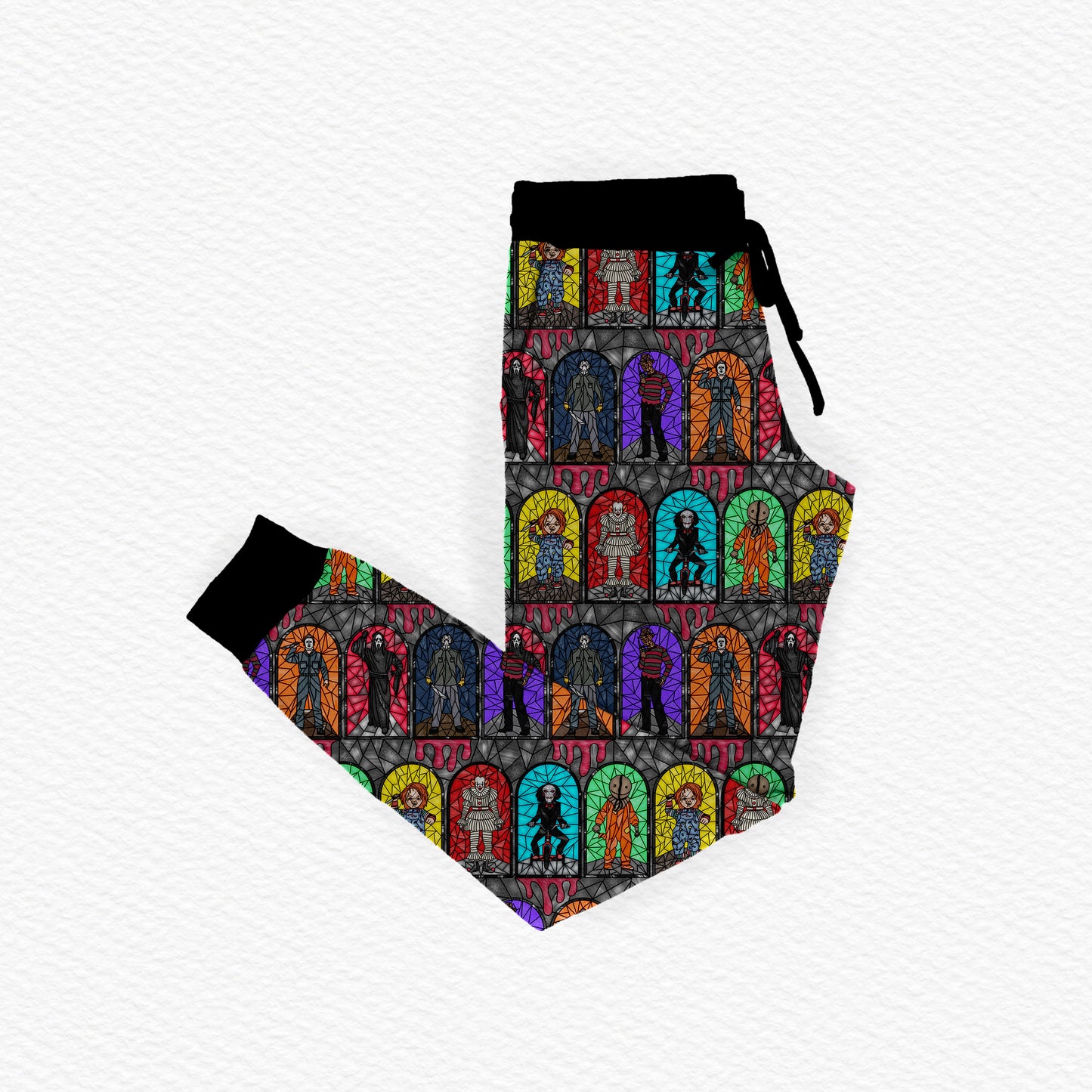 Stained Glass Horror Stars Adult Unisex Joggers (PREORDER – SHIPS APPROX SEPT)