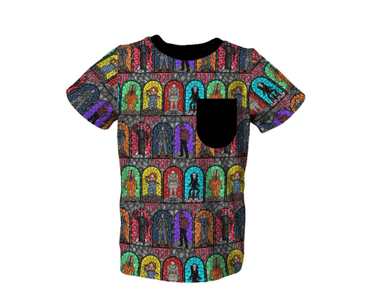 Stained Glass Horror Stars Pocket Tee (PRESALE– SHIPS APPROX SEPT)