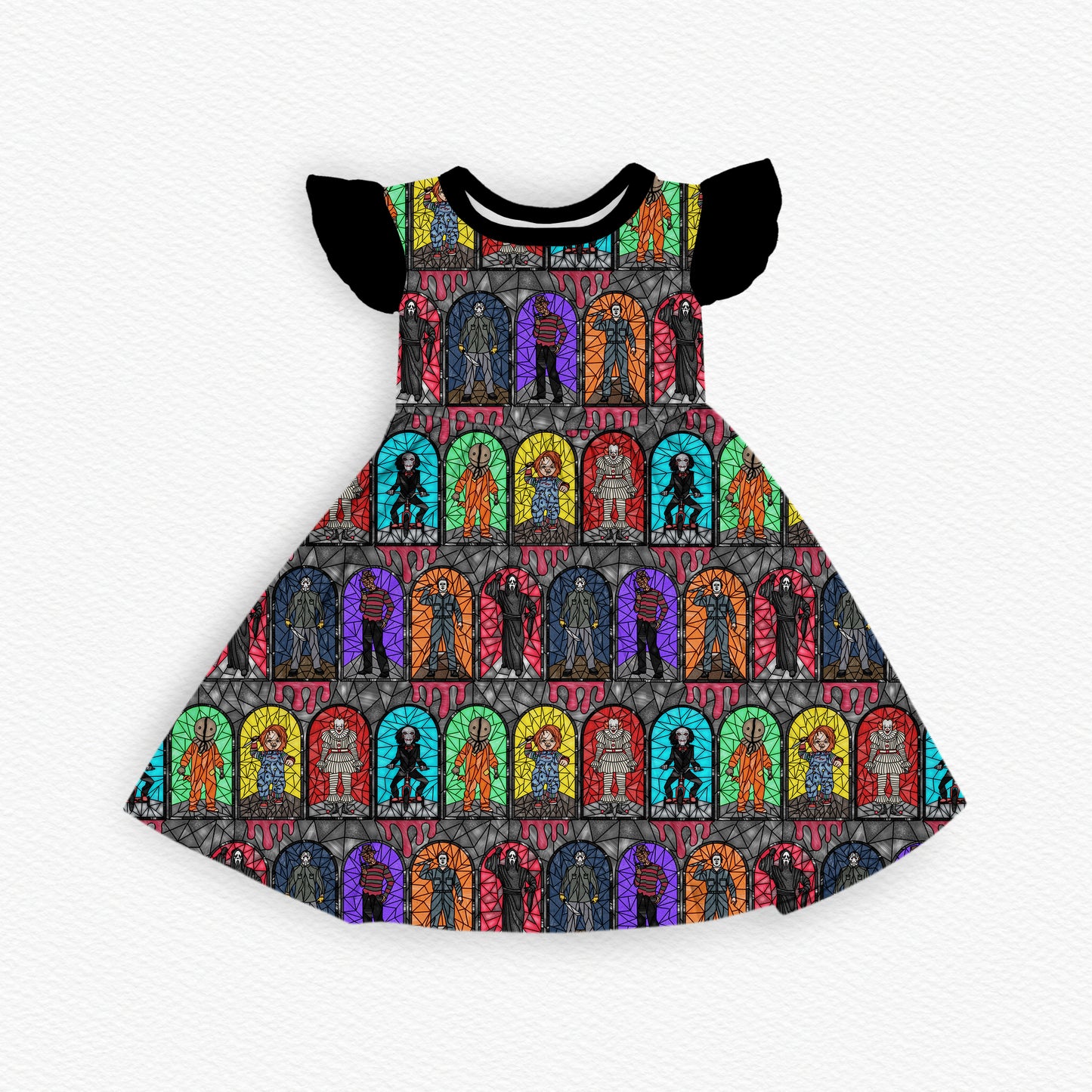 Stained Glass Horror Stars Ruffle Twirl Dress (PRESALE– SHIPS APPROX SEPT)