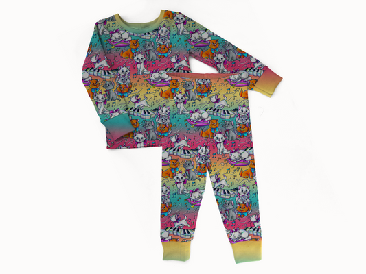 Jazzy Felines 2 piece Pajama Set (PREORDER – SHIPS APPROX DEC)