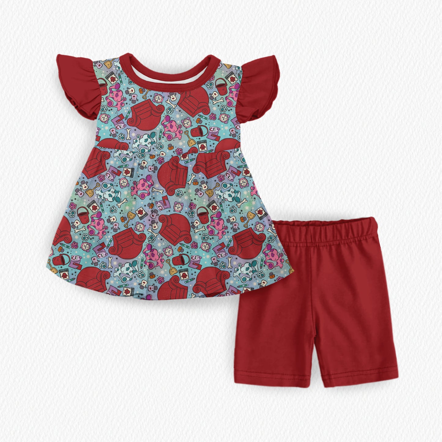 Clues & Paws Ruffle Peplum + Biker Set (PRESALE – SHIPS NEXT WEEK)