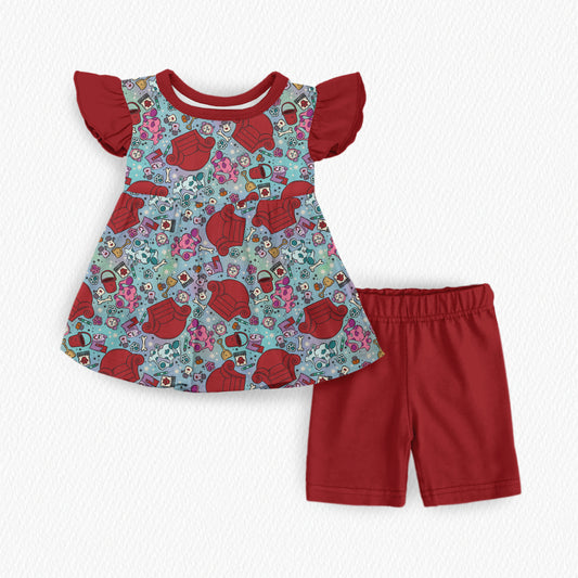 Clues & Paws Ruffle Peplum + Biker Set (PREORDER – SHIPS APPROX EARLY JUNE)