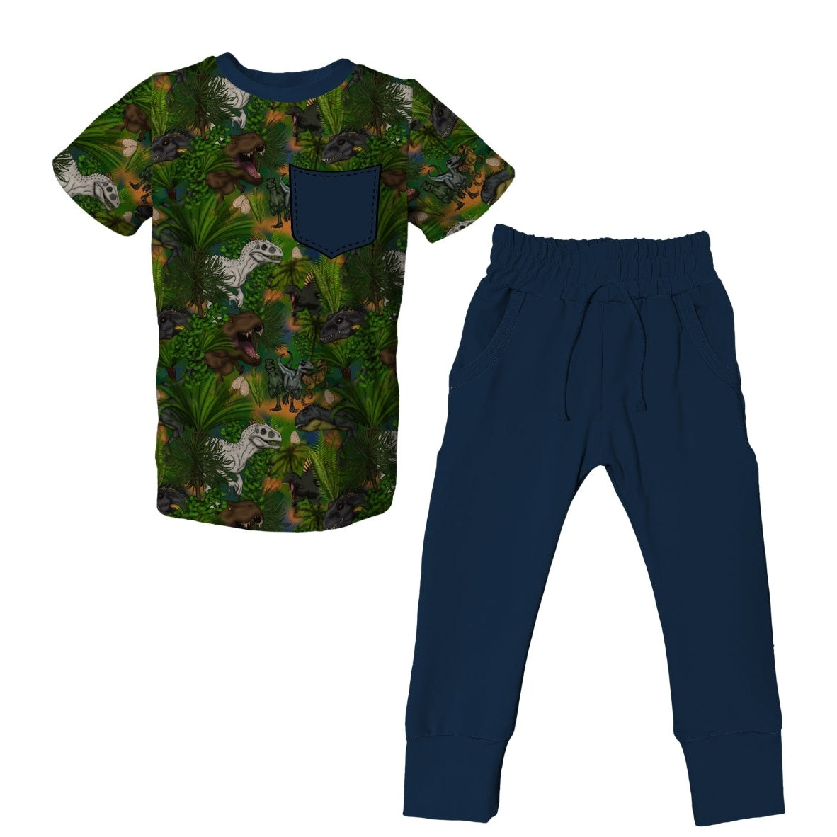 Dino Remix Short Sleeve Jogger Set - coZco bamboo pajama set