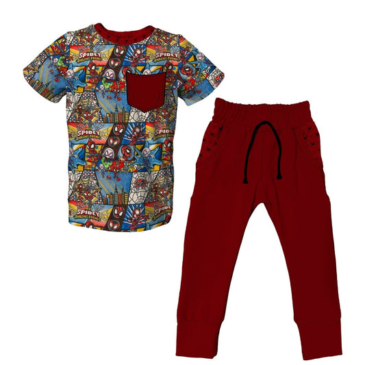 Go Webs Go Short Sleeve Jogger Set - coZco bamboo pajama set