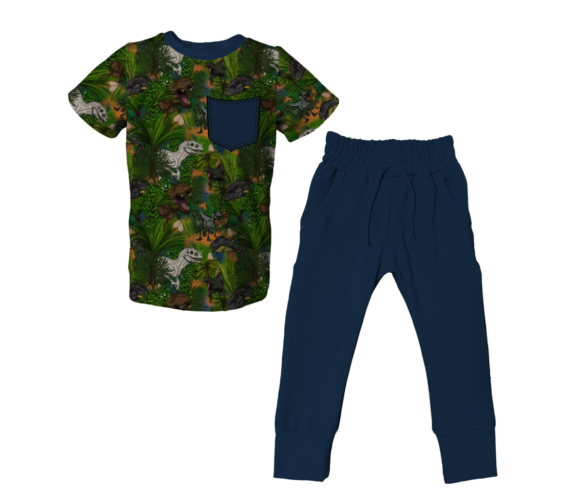 Dino Remix Short Sleeve Jogger Set (PRESALE– SHIPS APPROX 9/23)