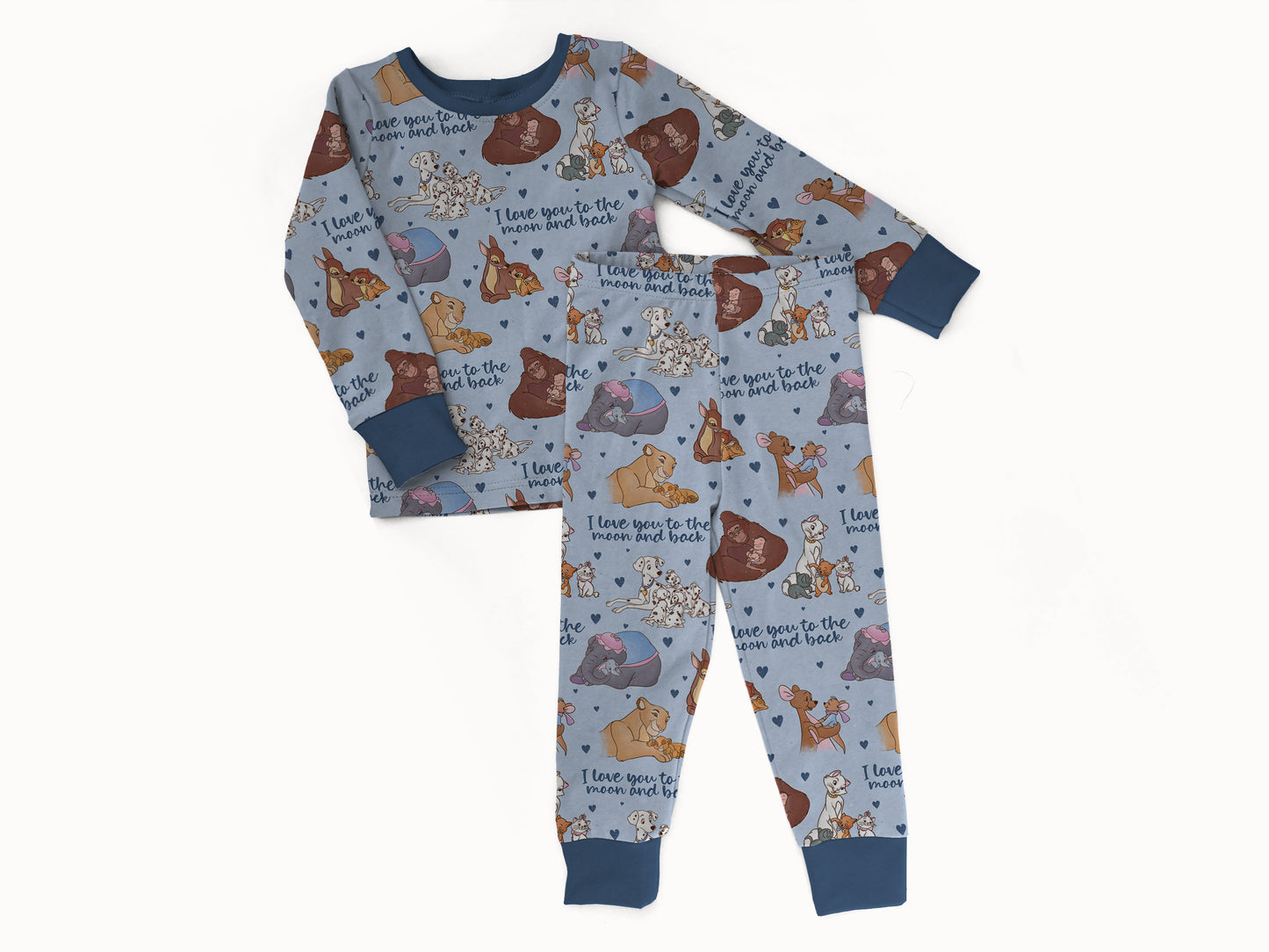 Love You To The Moon (Blue) 2 piece Pajama Set (PREORDER – SHIPS APPROX NOV)