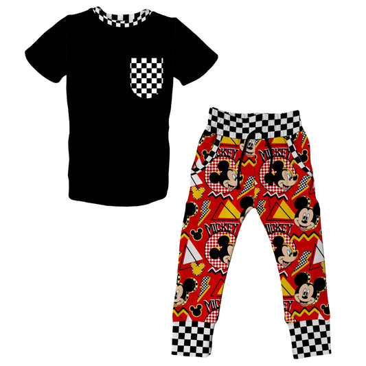 90s Mouse Club Short Sleeve Jogger Set - coZco bamboo pajama set